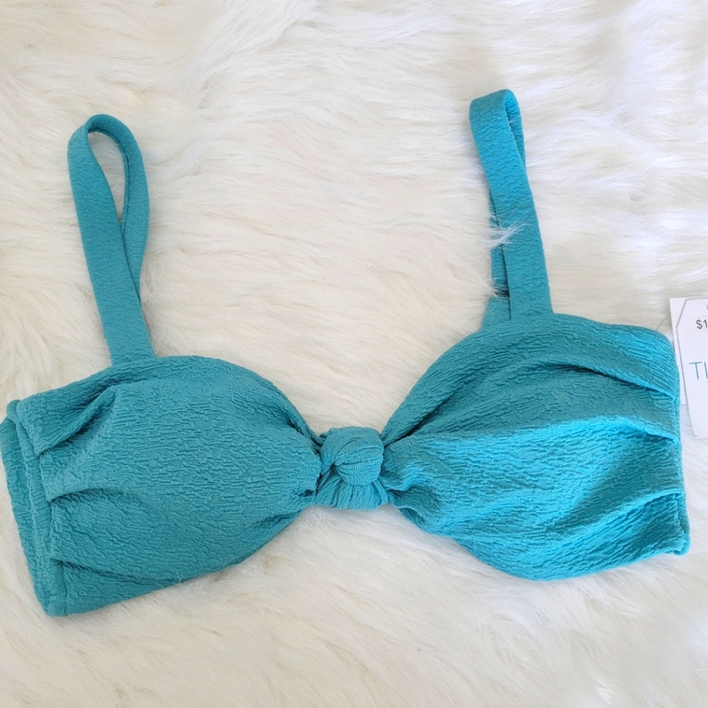 Time and Tru Popcorn Texture Aqua Bandeau Knot Top M 8-10 NWT Adjustable Straps